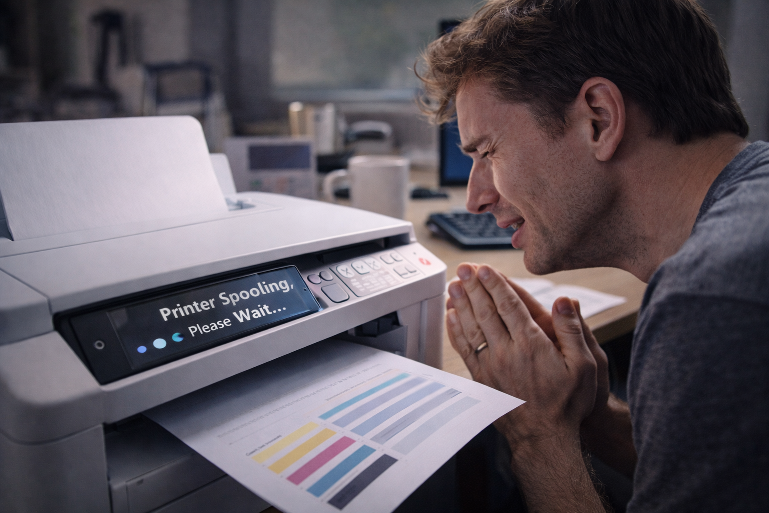 A print queue backed up with stuck jobs