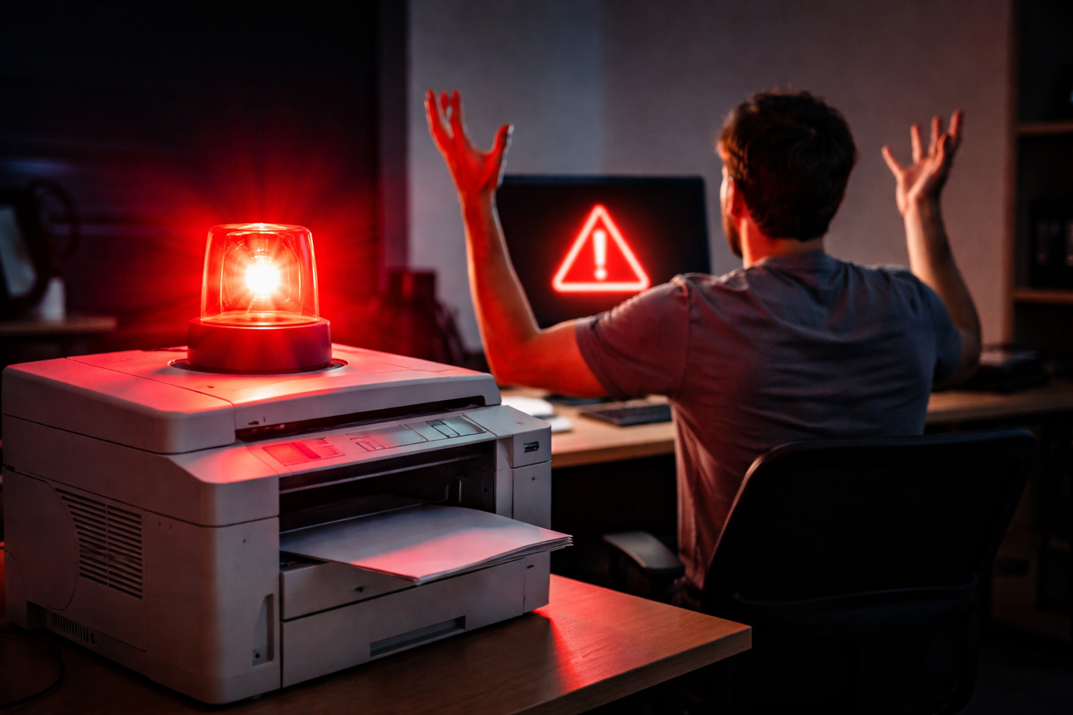 A printer showing an error alert